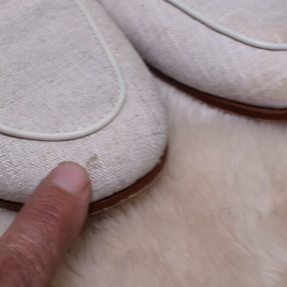 J McLaughlin Domina Linen Horsebit Loafers Slides Sz 8.5 Off White Beige Leather - Picture 7 of 12